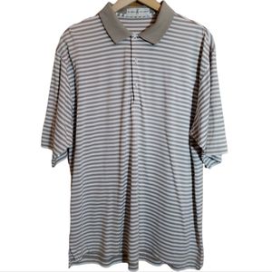 FAIRWAY & GREENE XL TAN & WHITE STRIPPED SHORTSLEEVE POLO SHIRT